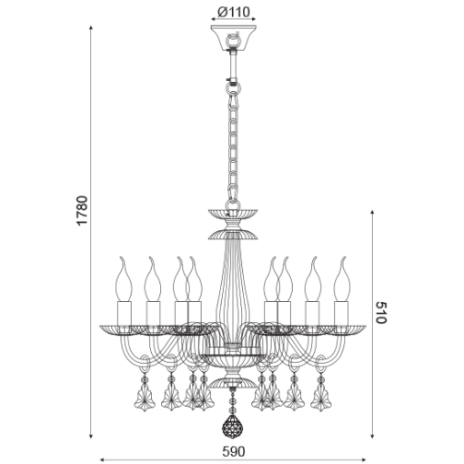 ACA DECOR  – Κρεμαστό Φωτιστικό 8ΧΕ14 Διάφανο Κρύσταλλο + Χρώμιο Μέταλλο Φ59ΧΗ178cm