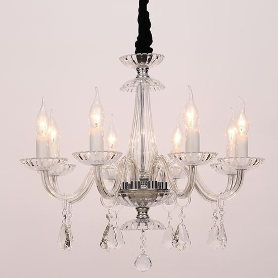 ACA DECOR  – Κρεμαστό Φωτιστικό 8ΧΕ14 Διάφανο Κρύσταλλο + Χρώμιο Μέταλλο Φ59ΧΗ178cm