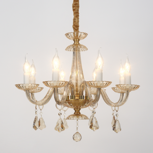 ACA DECOR  – Κρεμαστό Φωτιστικό 8ΧΕ14 Σαμπανιζέ Κρύσταλλο + Χρυσό Μέταλλο Φ59ΧΗ178cm