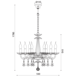 ACA DECOR  – Κρεμαστό Φωτιστικό 8ΧΕ14 Σαμπανιζέ Κρύσταλλο + Χρυσό Μέταλλο Φ59ΧΗ178cm