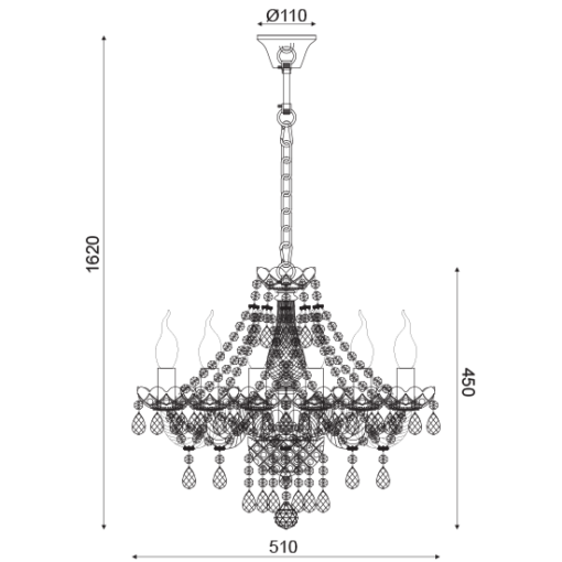 ACA DECOR  – Κρεμαστό Φωτιστικό 6ΧΕ14 Διάφανο Κρύσταλλο + Χρώμιο Μέταλλο Φ51ΧH162cm