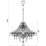 ACA DECOR  – Κρεμαστό Φωτιστικό 8ΧΕ14 Διάφανο Κρύσταλλο + Χρώμιο Μέταλλο Φ57ΧΗ162cm
