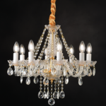 ACA DECOR  – Κρεμαστό Φωτιστικό 8ΧΕ14 Διάφανο Κρύσταλλο + Χρυσό Μεταλλικό Φ57ΧΗ162cm