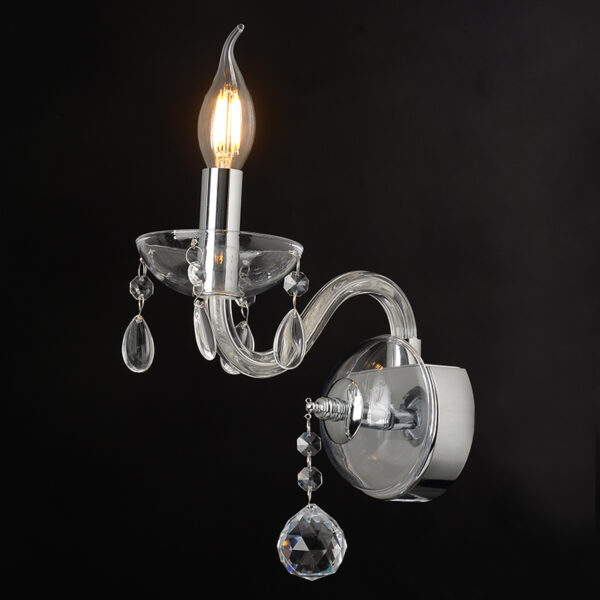 ACA DECOR   – Επίτοιχο Φωτιστικό 1ΧΕ14 Διάφανο Κρύσταλλο + Χρώμιο Μέταλλο 20X32cm
