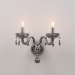 ACA DECOR   – Επίτοιχο Φωτιστικό 2ΧΕ14 Φιμέ Κρύσταλλο + Χρώμιο Μέταλλο 38X31cm