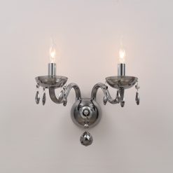 ACA DECOR   – Επίτοιχο Φωτιστικό 2ΧΕ14 Φιμέ Κρύσταλλο + Χρώμιο Μέταλλο 38X31cm
