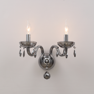 ACA DECOR   – Επίτοιχο Φωτιστικό 2ΧΕ14 Φιμέ Κρύσταλλο + Χρώμιο Μέταλλο 38X31cm