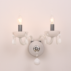 ACA DECOR   – Επίτοιχο Φωτιστικό 2ΧΕ14 Λευκό Κρύσταλλο + Χρώμιο Μέταλλο 38X31cm