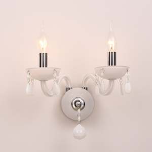 ACA DECOR   – Επίτοιχο Φωτιστικό 2ΧΕ14 Λευκό Κρύσταλλο + Χρώμιο Μέταλλο 38X31cm