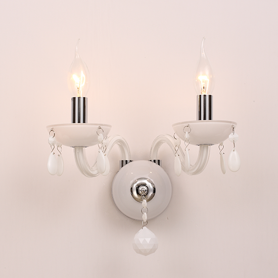 ACA DECOR   – Επίτοιχο Φωτιστικό 2ΧΕ14 Λευκό Κρύσταλλο + Χρώμιο Μέταλλο 38X31cm