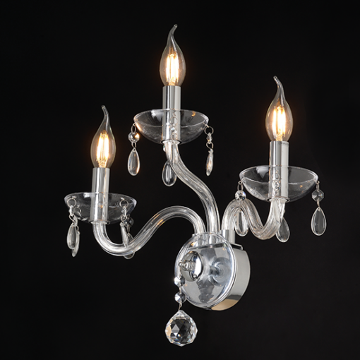 ACA DECOR   – Επίτοιχο Φωτιστικό 3ΧΕ14 Διάφανο Κρύσταλλο + Χρώμιο Μέταλλο 38X40cm