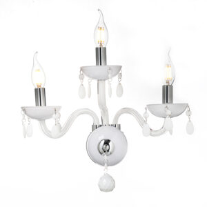 ACA DECOR   – Επίτοιχο Φωτιστικό 3ΧΕ14 Λευκό Κρύσταλλο + Χρώμιο Μέταλλο 38X40cm