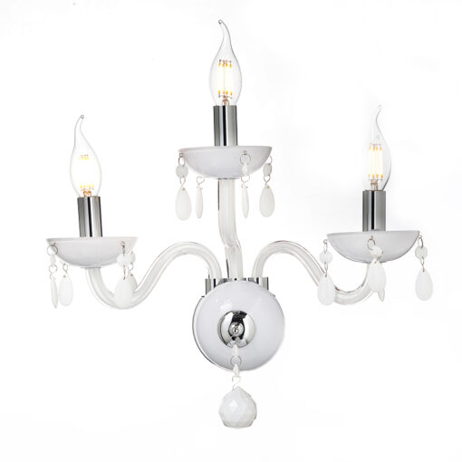 ACA DECOR   – Επίτοιχο Φωτιστικό 3ΧΕ14 Λευκό Κρύσταλλο + Χρώμιο Μέταλλο 38X40cm