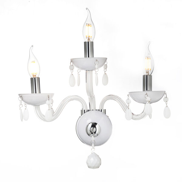 ACA DECOR   – Επίτοιχο Φωτιστικό 3ΧΕ14 Λευκό Κρύσταλλο + Χρώμιο Μέταλλο 38X40cm