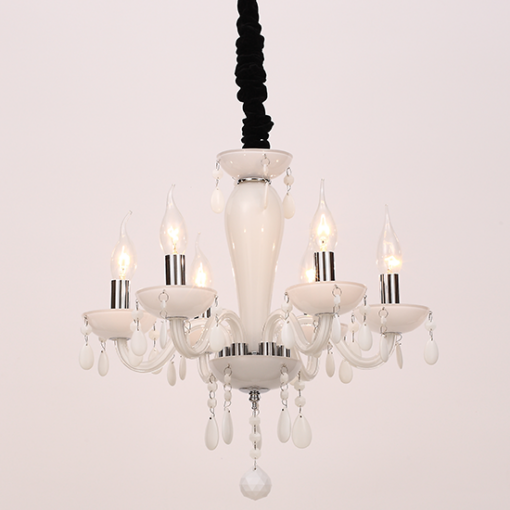 ACA DECOR  – Κρεμαστό Φωτιστικό 6ΧΕ14 Λευκό Κρύσταλλο + Χρώμιο Μέταλλο Φ45ΧΗ168cm