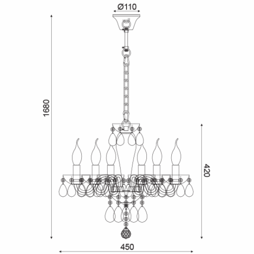 ACA DECOR  – Κρεμαστό Φωτιστικό 6ΧΕ14 Λευκό Κρύσταλλο + Χρώμιο Μέταλλο Φ45ΧΗ168cm