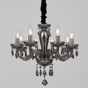 ACA DECOR  – Κρεμαστό Φωτιστικό 8ΧΕ14 Φιμέ Κρύσταλλο + Χρώμιο Μέταλλο Φ49ΧΗ168cm