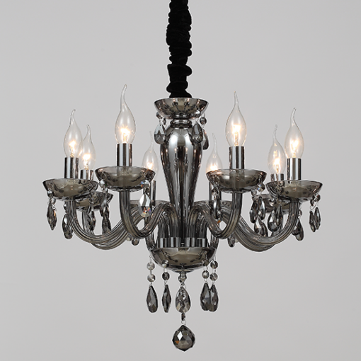 ACA DECOR  – Κρεμαστό Φωτιστικό 8ΧΕ14 Φιμέ Κρύσταλλο + Χρώμιο Μέταλλο Φ49ΧΗ168cm