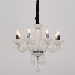 ACA DECOR  – Κρεμαστό Φωτιστικό 8ΧΕ14 Λευκό Κρύσταλλο + Χρώμιο Μέταλλο Φ49ΧΗ168cm