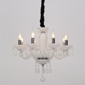 ACA DECOR  – Κρεμαστό Φωτιστικό 8ΧΕ14 Λευκό Κρύσταλλο + Χρώμιο Μέταλλο Φ49ΧΗ168cm