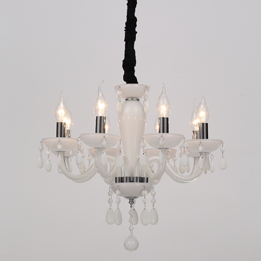 ACA DECOR  – Κρεμαστό Φωτιστικό 8ΧΕ14 Λευκό Κρύσταλλο + Χρώμιο Μέταλλο Φ49ΧΗ168cm