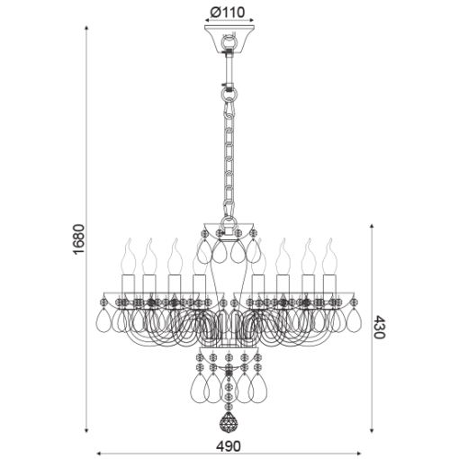 ACA DECOR  – Κρεμαστό Φωτιστικό 8ΧΕ14 Λευκό Κρύσταλλο + Χρώμιο Μέταλλο Φ49ΧΗ168cm
