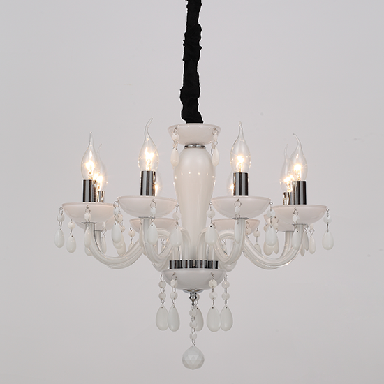 ACA DECOR  – Κρεμαστό Φωτιστικό 8ΧΕ14 Λευκό Κρύσταλλο + Χρώμιο Μέταλλο Φ49ΧΗ168cm