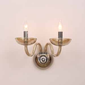 ACA DECOR   – Επίτοιχο Φωτιστικό 2ΧΕ14 Cognac Κρύσταλλο + Χρώμιο Μέταλλο 40X30cm