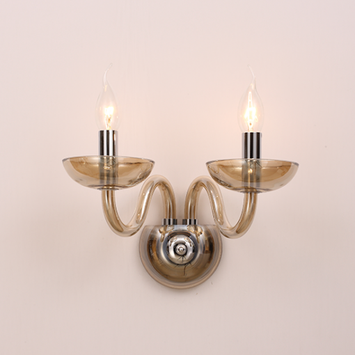 ACA DECOR   – Επίτοιχο Φωτιστικό 2ΧΕ14 Cognac Κρύσταλλο + Χρώμιο Μέταλλο 40X30cm