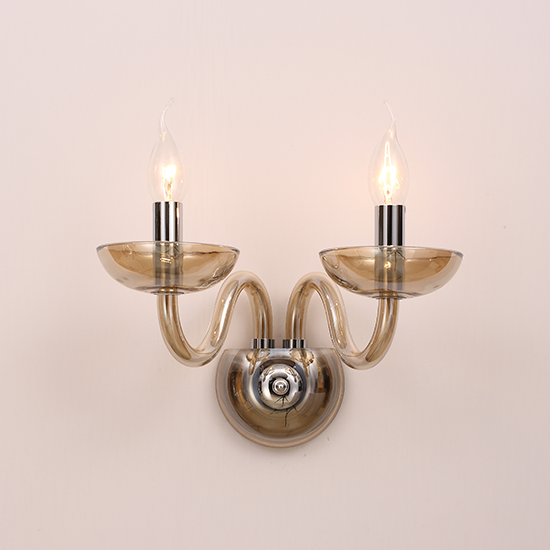 ACA DECOR   – Επίτοιχο Φωτιστικό 2ΧΕ14 Cognac Κρύσταλλο + Χρώμιο Μέταλλο 40X30cm