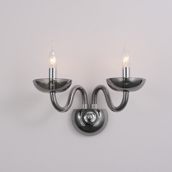 ACA DECOR   – Επίτοιχο Φωτιστικό 2ΧΕ14 Φιμέ Κρύσταλλο + Χρώμιο Μέταλλο 40X30cm