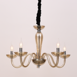 ACA DECOR  – Κρεμαστό Φωτιστικό 5ΧΕ14 Cognac Κρύσταλλο + Χρώμιο Μέταλλο Φ69ΧΗ168cm