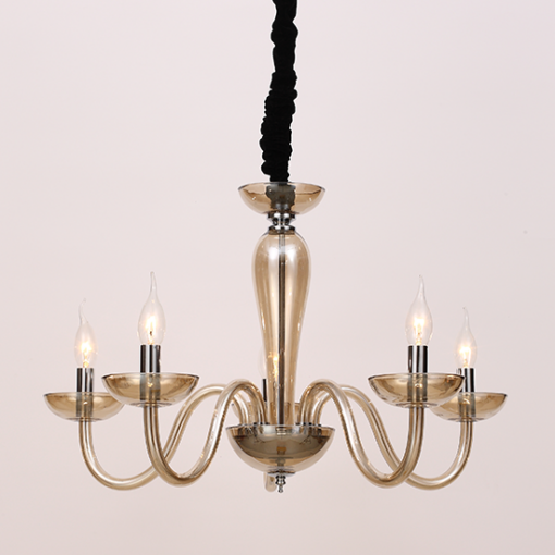 ACA DECOR  – Κρεμαστό Φωτιστικό 5ΧΕ14 Cognac Κρύσταλλο + Χρώμιο Μέταλλο Φ69ΧΗ168cm