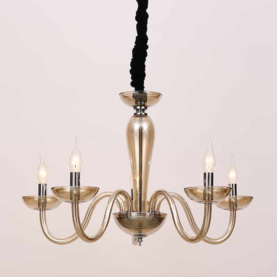 ACA DECOR  – Κρεμαστό Φωτιστικό 5ΧΕ14 Cognac Κρύσταλλο + Χρώμιο Μέταλλο Φ69ΧΗ168cm