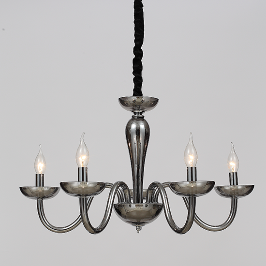 ACA DECOR  – Κρεμαστό Φωτιστικό 5ΧΕ14 Φιμέ Κρύσταλλο + Χρώμιο Μέταλλο Φ69ΧΗ168cm