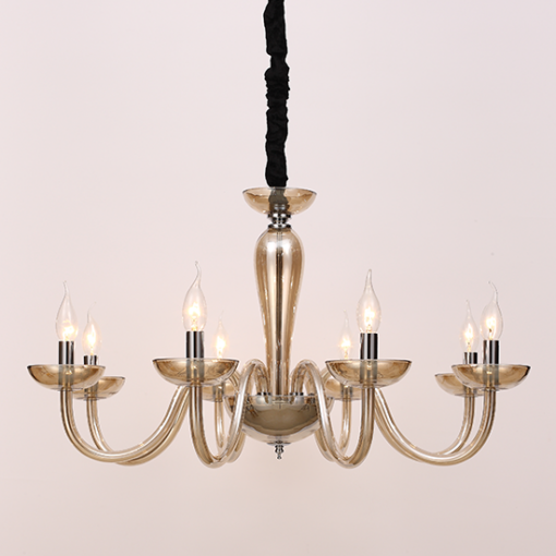 ACA DECOR  – Κρεμαστό Φωτιστικό 8ΧΕ14 Cognac Κρύσταλλο + Χρώμιο Μέταλλο Φ79ΧΗ168C