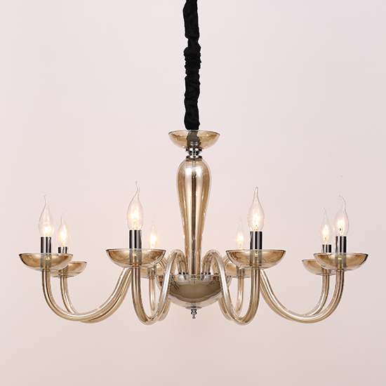 ACA DECOR  – Κρεμαστό Φωτιστικό 8ΧΕ14 Cognac Κρύσταλλο + Χρώμιο Μέταλλο Φ79ΧΗ168C