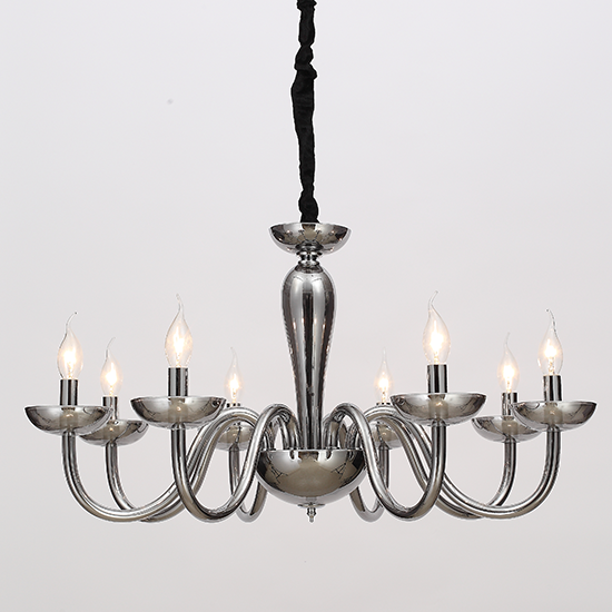 ACA DECOR  – Κρεμαστό Φωτιστικό 8ΧΕ14 Φιμέ Κρύσταλλο + Χρώμιο Μέταλλο Φ79ΧΗ168cm