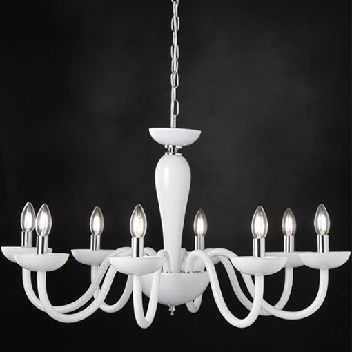 ACA DECOR  – Κρεμαστό Φωτιστικό 8ΧΕ14 Λευκό Κρύσταλλο + Χρώμιο Μέταλλο Φ79ΧΗ168cm