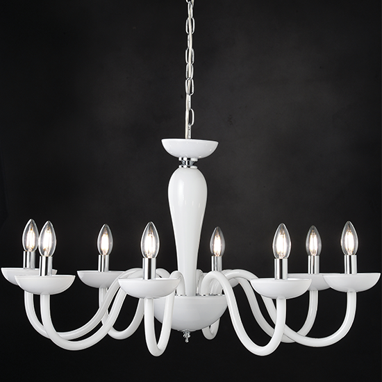 ACA DECOR  – Κρεμαστό Φωτιστικό 8ΧΕ14 Λευκό Κρύσταλλο + Χρώμιο Μέταλλο Φ79ΧΗ168cm