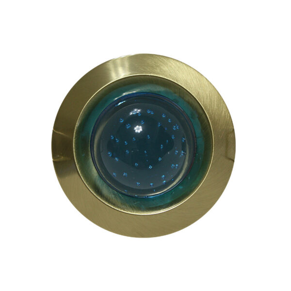 # Βάση Σπότ Στρογγυλή 1XGU10 με Μπλε Γυαλί με Φυσαλίδες Χρυσή Ματ ACA – BS3181GMB