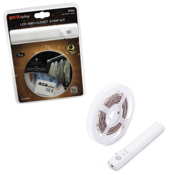LED Ταινία 1Μ με Μπαταρίες και Αισθητήρα για Ντουλάπες Αδιάβροχη IP65 4000K ACA – CLOSLIT