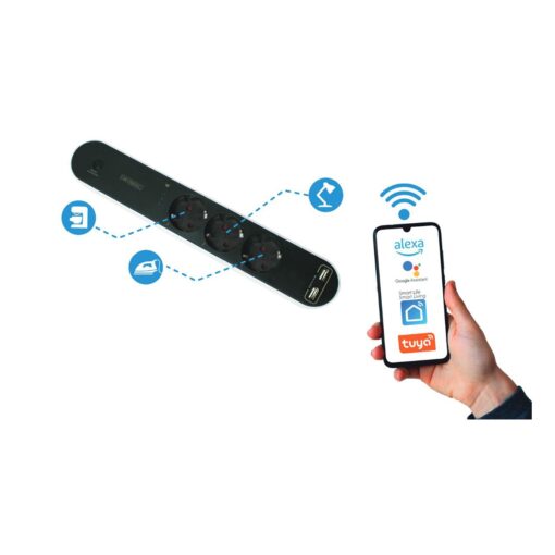 Aca  Πολύπριζο Smart WiFi 3 Θέσεων & 2 USB με καλώδιο 1.5m Μαύρο – CM32SMART