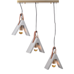 ACA DECOR   – Κρεμαστό Φωτιστικό Ράγα 3ΧΕ27 Τσιμέντο + Δέρμα 62Χ20ΧΗ110cm