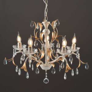 Κρεμαστό Φωτιστικό Οροφής 5xE14 Ø680 Μέταλλο-Κρύσταλλο Λευκό-Χρυσό ACA DECOR – DL9345PWG