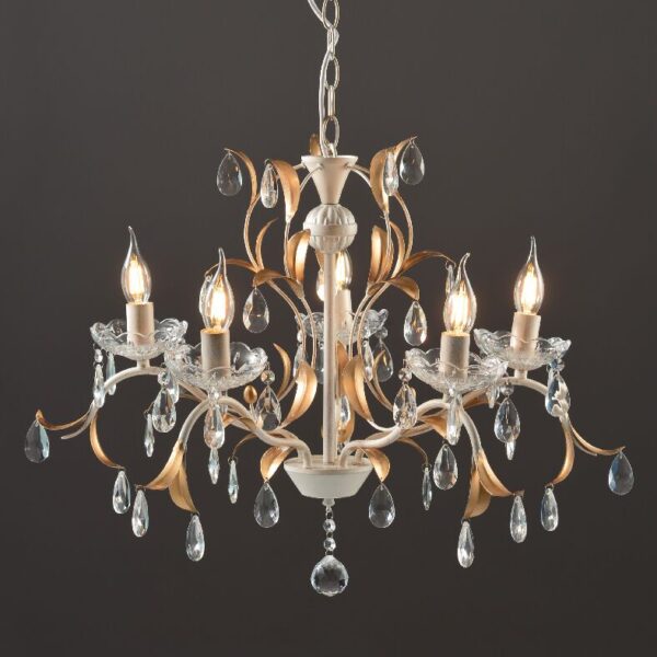 Κρεμαστό Φωτιστικό Οροφής 5xE14 Ø680 Μέταλλο-Κρύσταλλο Λευκό-Χρυσό ACA DECOR – DL9345PWG