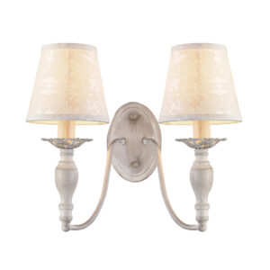 Επιτοίχιο 2ΧΕ14 Μέταλλο Λευκό Αντικέ Με Κρεμ Ανάγλυφα Υφασμάτινα Καπέλα ACA DECOR   – DL9502WWB