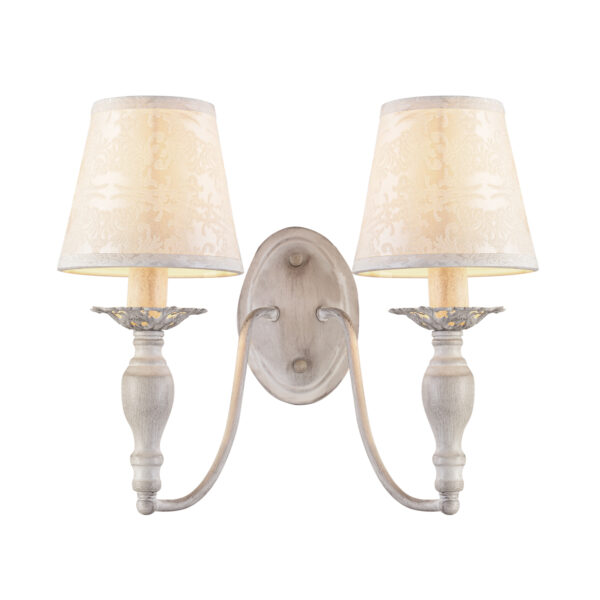 Επιτοίχιο 2ΧΕ14 Μέταλλο Λευκό Αντικέ Με Κρεμ Ανάγλυφα Υφασμάτινα Καπέλα ACA DECOR   – DL9502WWB