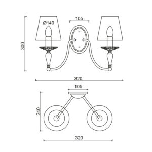 Επιτοίχιο 2ΧΕ14 Μέταλλο Λευκό Αντικέ Με Κρεμ Ανάγλυφα Υφασμάτινα Καπέλα ACA DECOR   – DL9502WWB