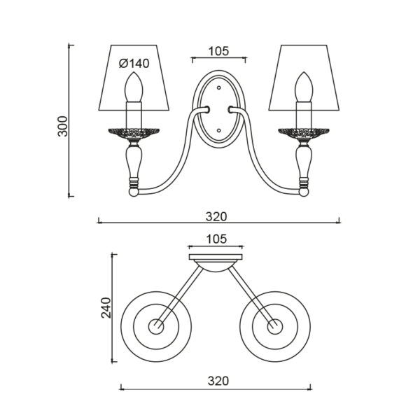 Επιτοίχιο 2ΧΕ14 Μέταλλο Λευκό Αντικέ Με Κρεμ Ανάγλυφα Υφασμάτινα Καπέλα ACA DECOR   – DL9502WWB